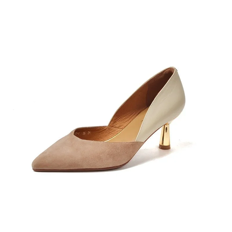 French High Heel Shoes Women's Spring Autumn 2023 New Slim Heel Pointed Mix Colors Work Pumps Retro Shallow Fashion Single Shoes