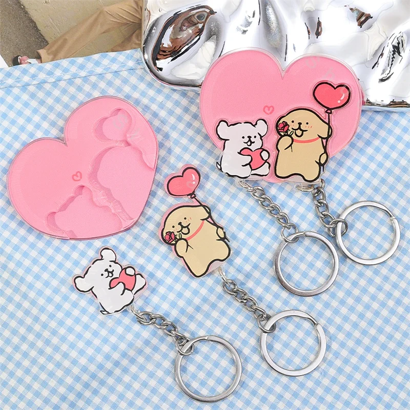 Home Decor Wall Key Holders Anti-Lost Couples Keychains Hanger Key Pendant Refrigerator Sticker Cartoon Shared Keyring Key Hook 5