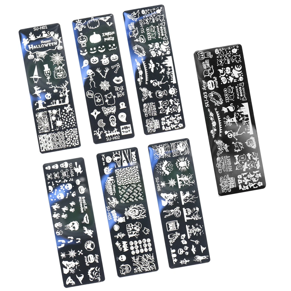 

7Pcs Halloween Nail Stencils Set Stamping Plate Templates Supplies