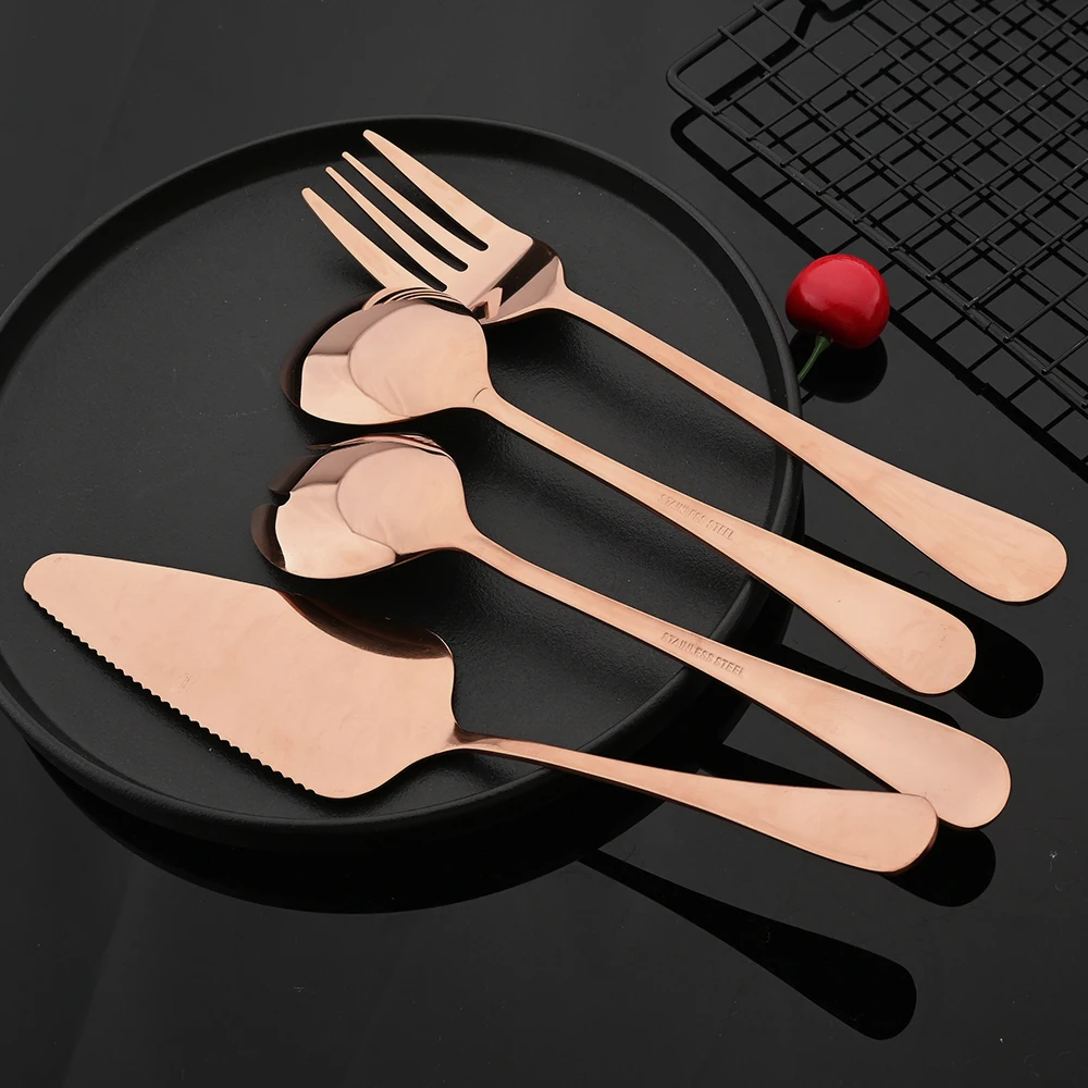 Stainless Steel Cutlery Set Rose Gold Dinnerware Cutlery Set Fork Colander Spoon Cake Shovel