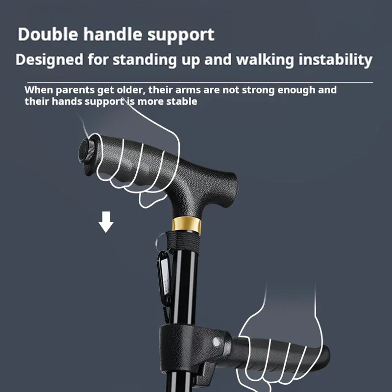 LED Light Folding Walking Stick Adjustable Height Anti-Slip Collapsible Crutch Walking Cane for Elderly Lightweight Men's Crutch