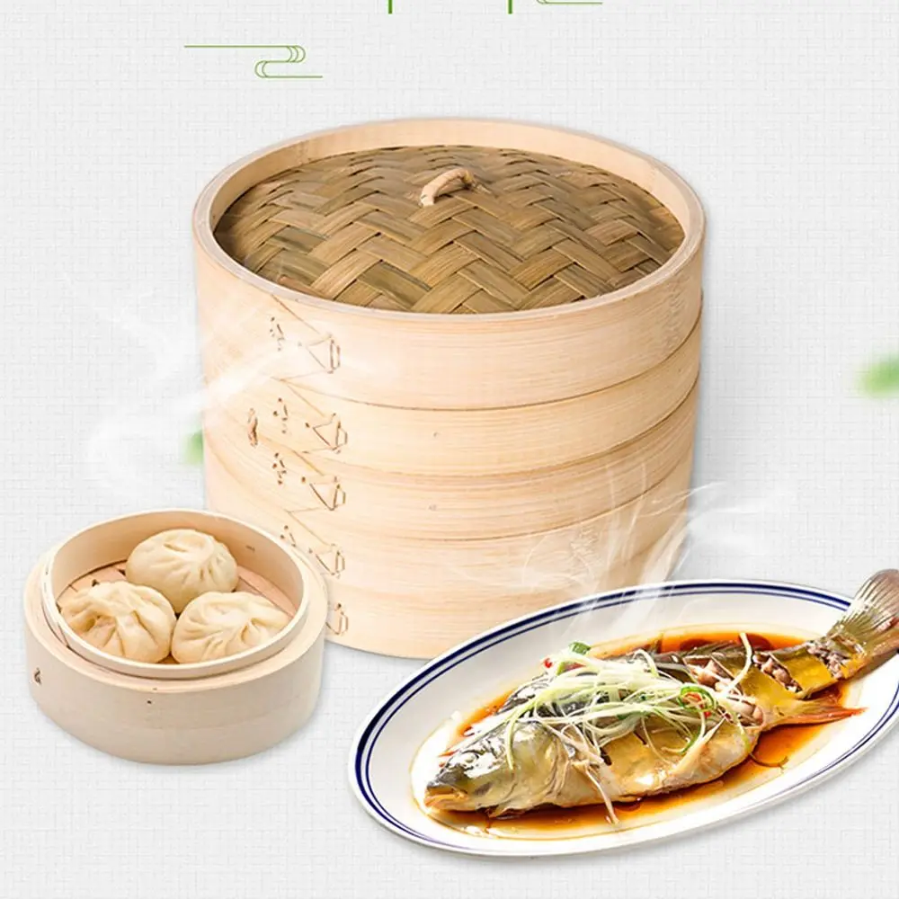 Chinese Steamer Bamboo Steamer for Cooking Bao Buns Dimsum Cooking Dumpling Steamers Vegetable Snack with Lid Steamer Basket
