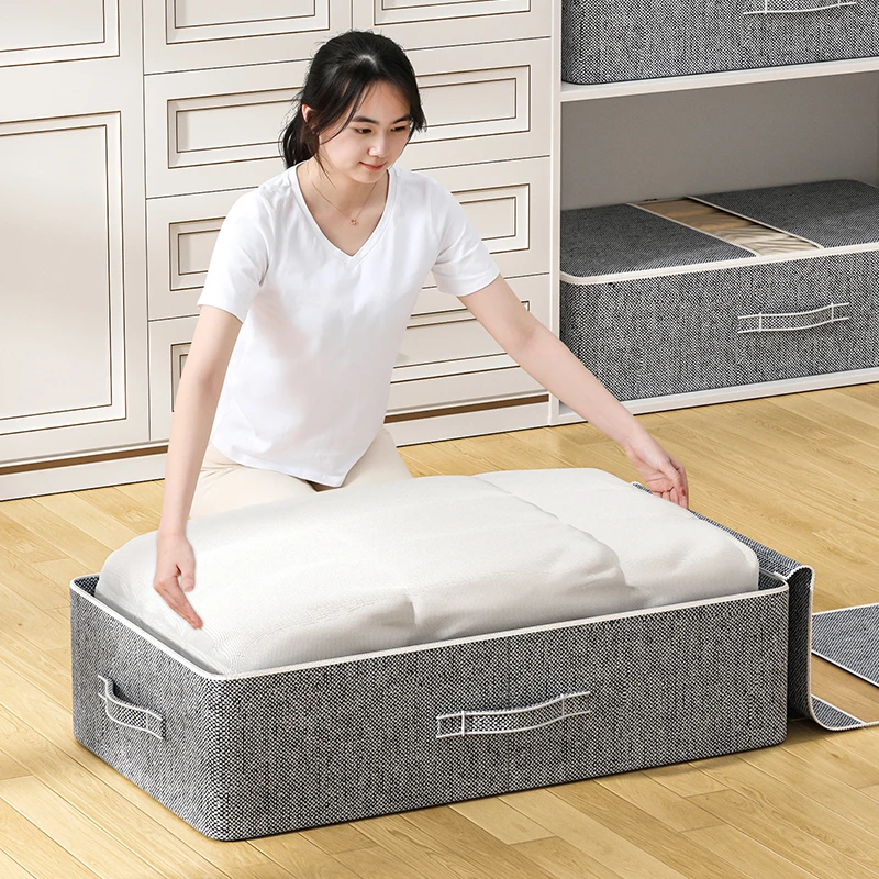 Clothes under bed bedding storage bag with lid foldable for bedding toy closet organizer Space saving strap reinforced handle 2