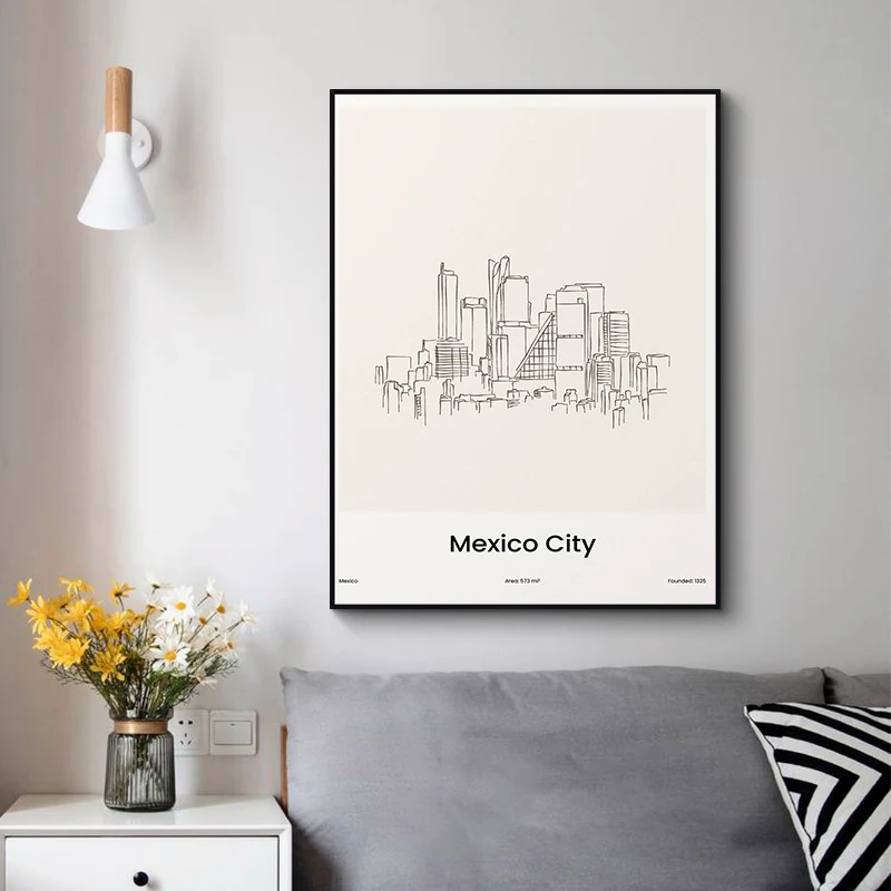 Washington D.C. Singapore Minimalist Line Draw Travel City Map Poster Canvas Painting Wall Art Picture for Room Office Decor