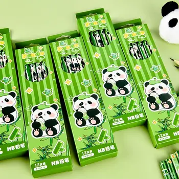 12 pezzi/set simpatico panda matita legno cancelleria schizzo pennello modello cartone animato penna schizzo per studente