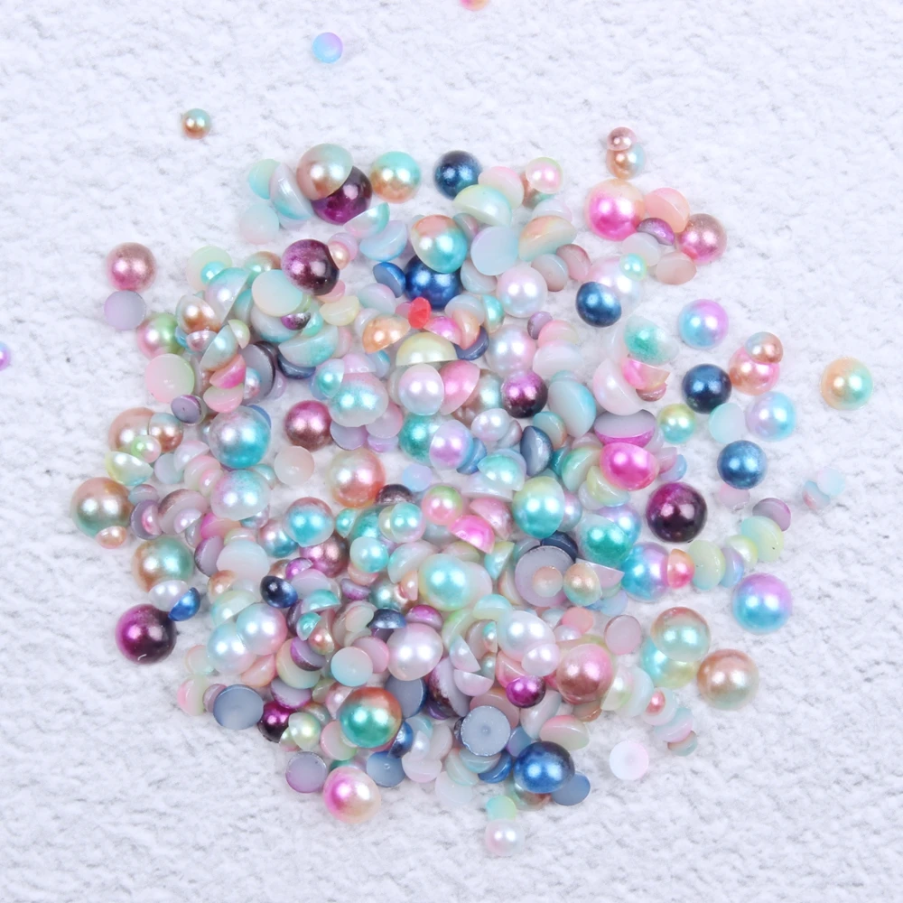 100-1000pcs Rainbow Color Half Round ABS Imitation Pearl Beads 3-10mm Flat Back Scrapbook Bead For DIY Nail Making