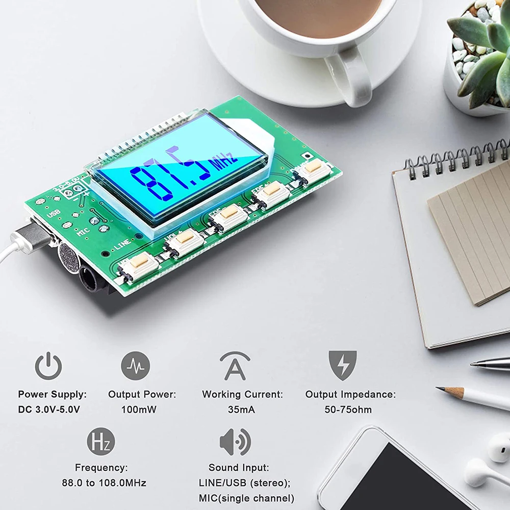 87-108mhz, placa microfone digital sem fio simulação de freqüência multi-função