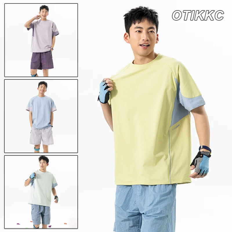 아웃도어 산악 하이킹 훈련용 스플라이싱 흡습속건 스포츠 반팔 티셔츠 여름 통기성