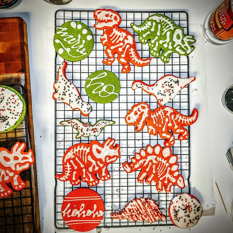 Dinosaur Cookie Cutters 3Pcs Skeleton Stamper T-Rex Stegosaurus Triceratops Fossil Cookie Cutters Baking Biscuit Embossing Mould