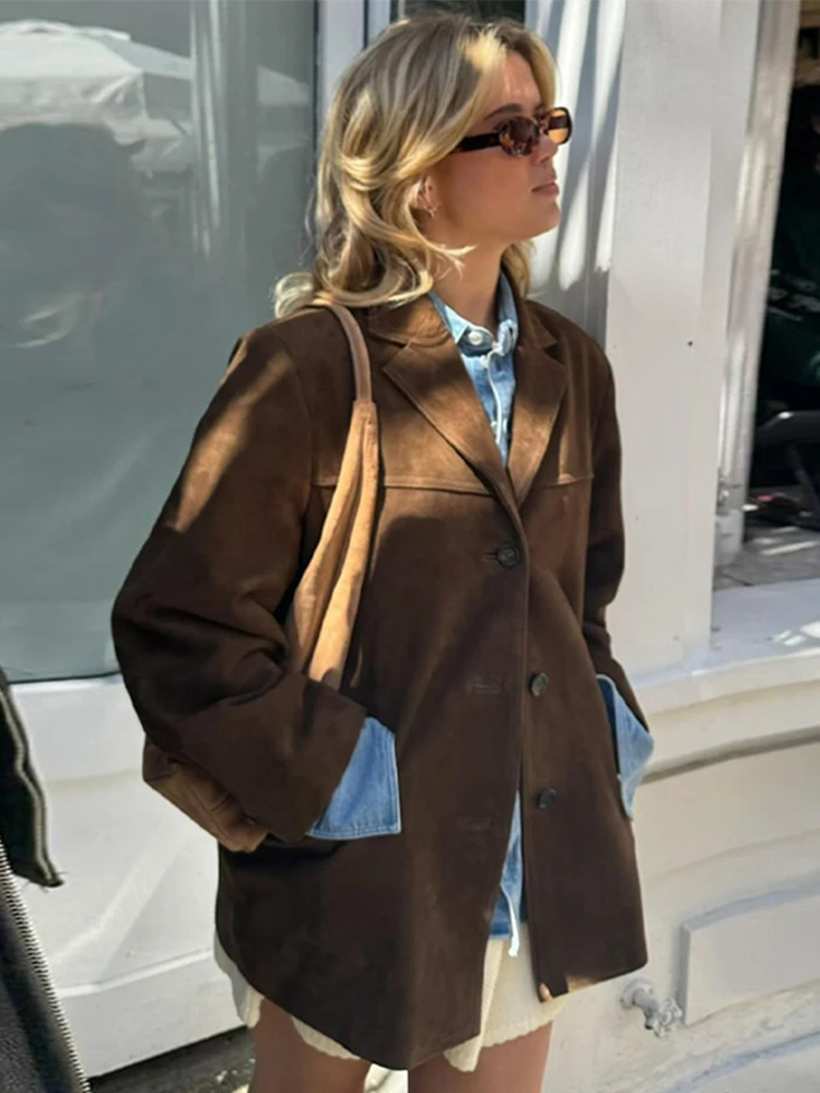 女性用長袖ブレザー,ポケット付きシングルブレスト,ルーズ  