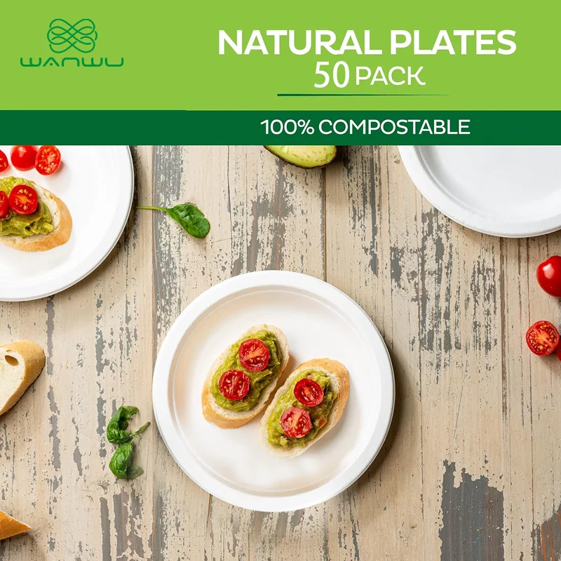 Disposable Paper Plate 50 PCS Heavy-duty, eco-friendly, biodegradable Bagasse Dinner and Lunch Plates