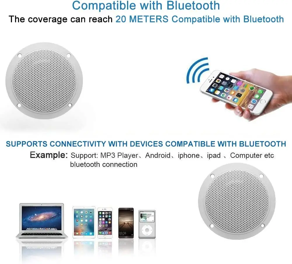 Herdio-teto Bluetooth Speaker Kit Resistente à Água Marinha Alto-falantes para Casa de Banho Casa Exterior Barco com Montagem Nivelada 160w 4 - Image 2