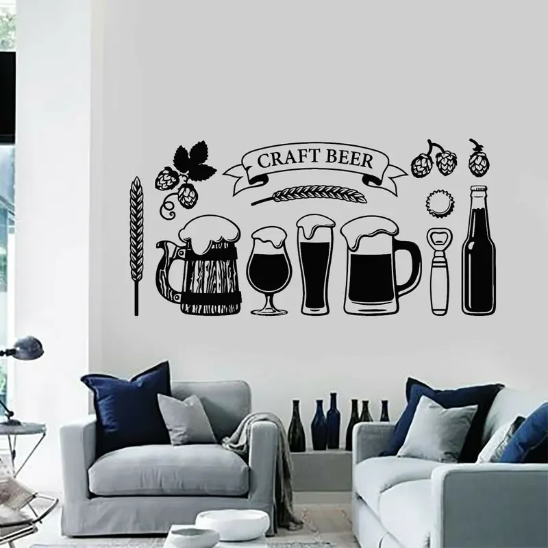 Craft Beer Glass Alcohol Drinking Pub Wall Stickers Vinyl Cutting Decal Removable Mural Kitchen Bar Shop Decor Wallpaper 3178