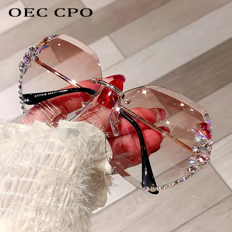 

Солнцезащитные очки без оправы для мужчин и женщин, роскошные модные блестящие солнечные очки ручной работы с бриллиантами, UV400