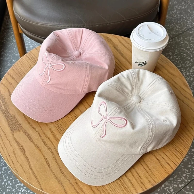 Nette Koreanische Ins Baseball Kappe Frauen Bogen Design Süße Romantische Rosa Soft Top Hut Mode Einstellbare Snapback