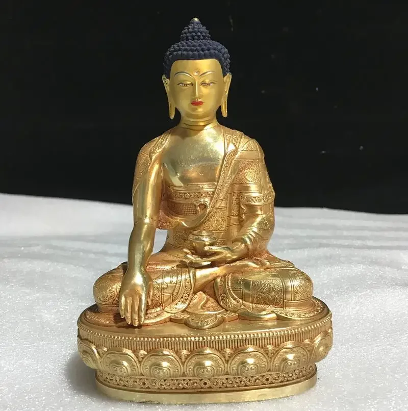 

16cm Tibetan craft Shakyamuni Buddha bronze statue pure copper gilt ornaments