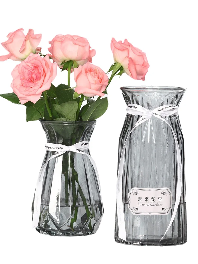 

Glass Vase Transparent Large Dried Flower Hydroponic Flowers Rose Lily Flower Arrangement Ware Decoration Living Room Light