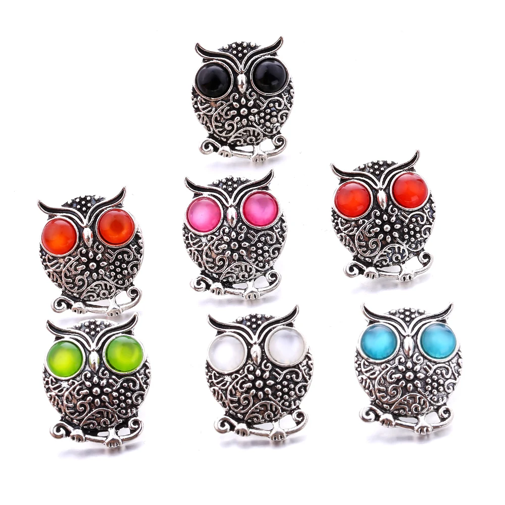 20pcs  Vintage Metal Owl 18mm Snap Buttons Fit DIY Snaps Bracelet Necklace Jewelry