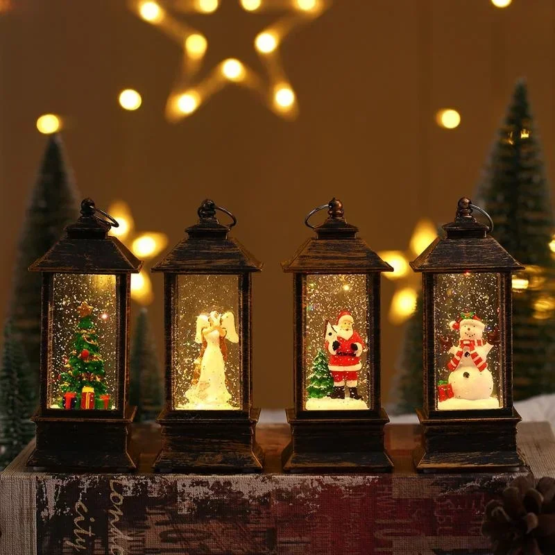Retro Square Lamp Santa Claus Night Light Christmas LED Wind Lights Christmas Tree Ornaments Home Decoration Gift