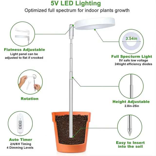 Grow Light, Full Spectrum LED Plant Light for Indoor Plants, Height Adjustable Growing Lamp with Auto On/Off Timer 4 4 Dimmable 6