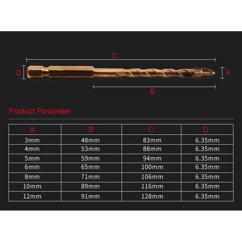 4-7Pcs/set Cross Hex Tile Bits Glass Ceramic Concrete Hole Opener Alloy Triangle Drill Size 3/4/5/6/8/10/12 mm drill bit set drill bits drill bit screwdriver bit set