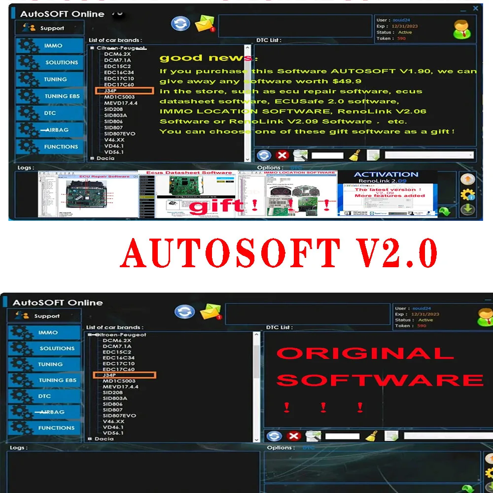 

AUTOSOFT V2.0 Immo Service Tool Original Car ECU Repair Online Software DTC TUNNING E85 Air-bag ECU Solutions for BMW for Audi