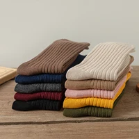 10 paires rétro femmes coton chaussettes amples automne hiver tricot couleur unie longue noir coréen japonais étudiant filles 5