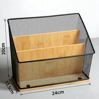 Bamboo Base Iron Wire Mesh A4 File Rack - Multi-Layer Desktop Document Organizer with Multiple Compartments 6