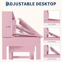 Adjustable Kids Desk and Chair Set-Wooden Study Table with Tilt Desktop,Hutch,Drawers,Cork Board & Padded Stool for Boys Girls 4