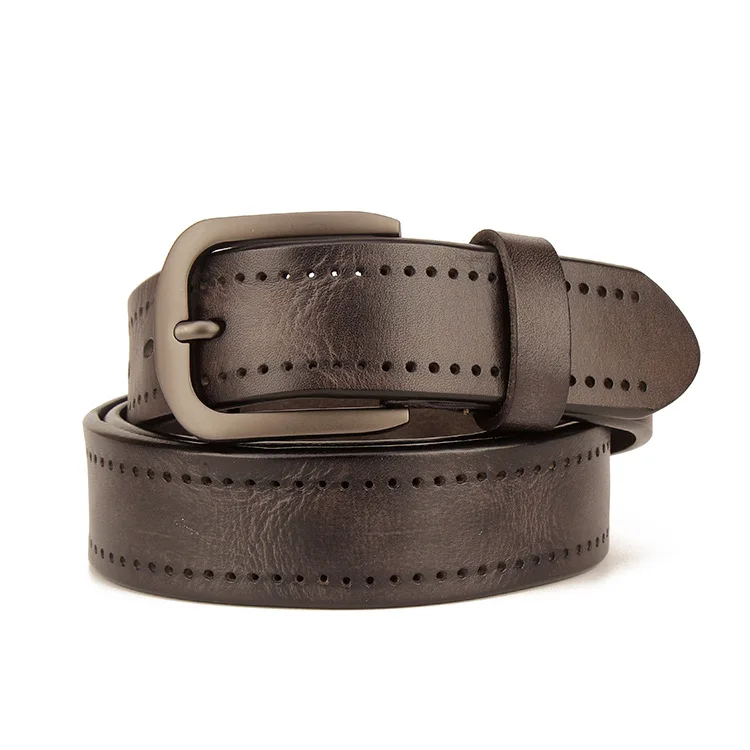 

vintage brown color jean pin buckle strap cow skin 3.4cm width luxury leather belt male genuine leather belts for men