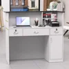 Reception Desk with Counter, Modern Front Table Equipped Lockers & Storage Shelves, 50-inch Checkout Counter with LED Lights 3