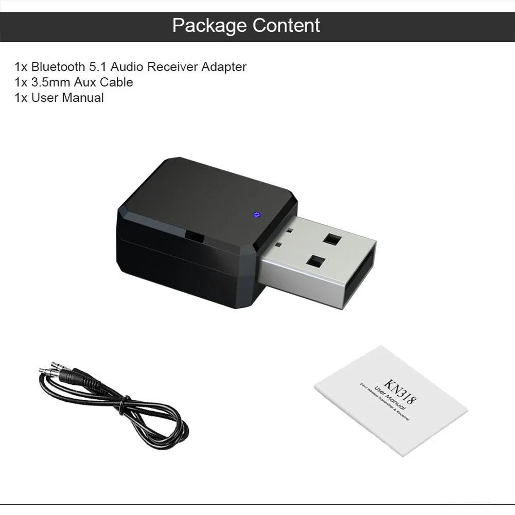 

3.5mm 5.1 Audio Receiver Adapter 32mm*17mm*8.5mm 5.1 AUX USB Audio KN318 Receiver Wireless