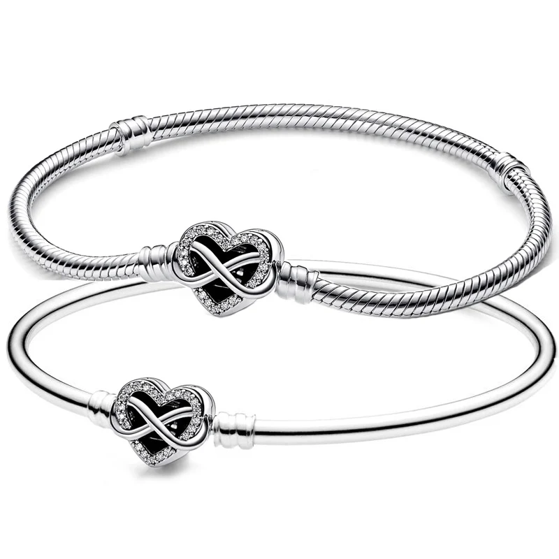 

Original 925 Sterling Silver Moments Sparkling Infinity Heart Clasp Bracelet Bangle Fit Fashion Bead Charm Diy Jewelry