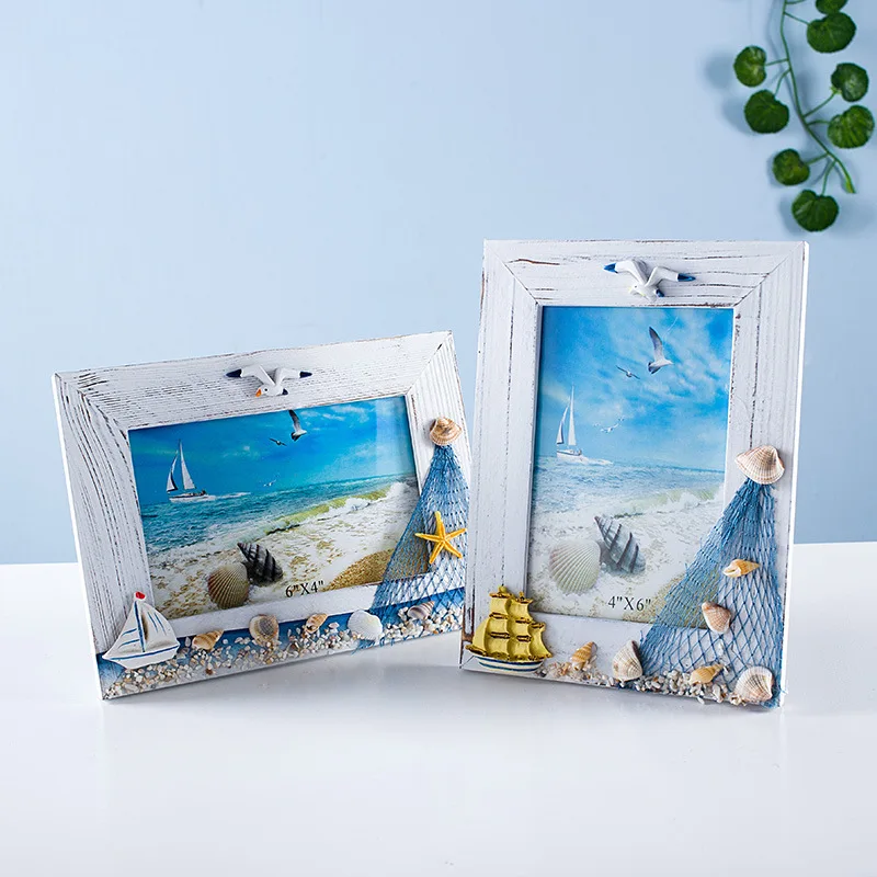 6 Inch Ocean Photo Frame Summer Shell Wooden Frame Supply Mediterranean Personality Wooden Table Ornaments Picture wood photo frame photo frame wood frame wood picture frame