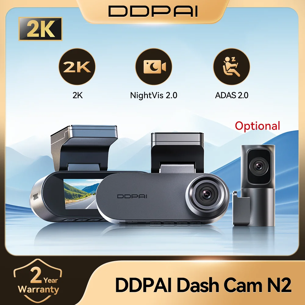 Câmera Veicular DDPAI N2 2K com Visão Noturna, Monitoramento de Estacionamento 24H, ADAS, Controle por APP WiFi