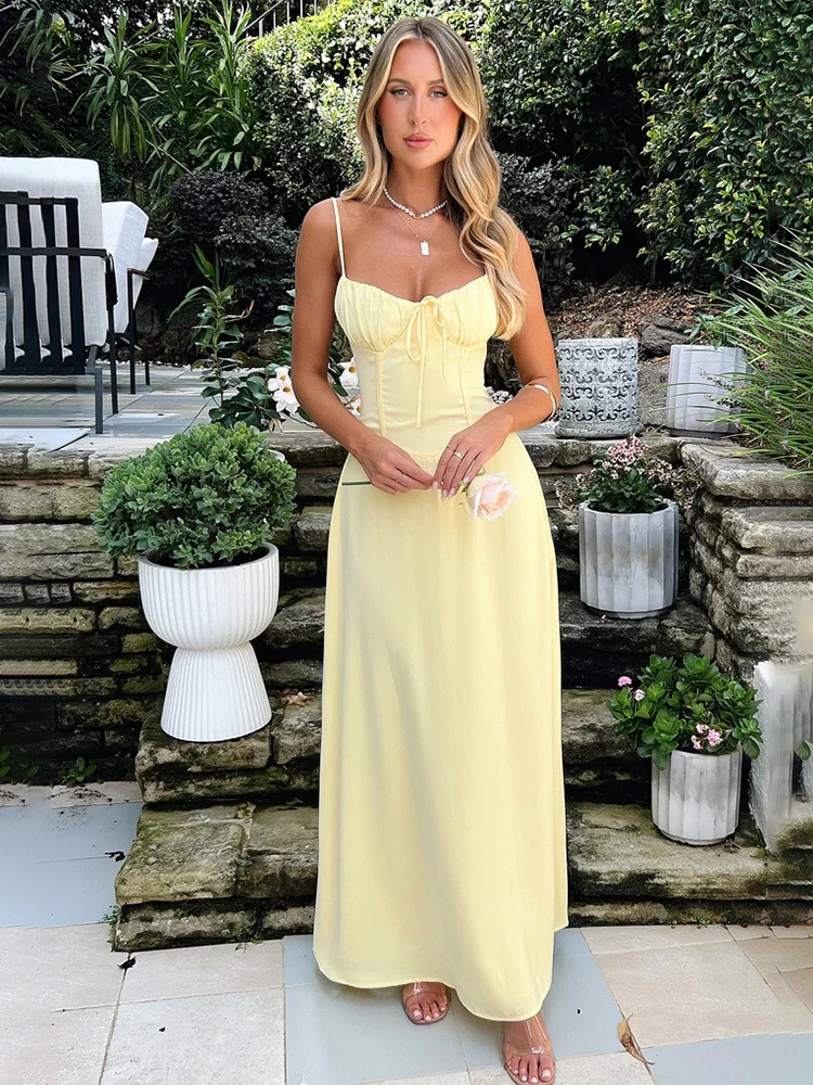 Townlike Elegant Maxi Long Waist Wrap A-line Dress Women Spaghetti Strap 2024 Spring Summer Dress Backless Sexy Party Dresses 2
