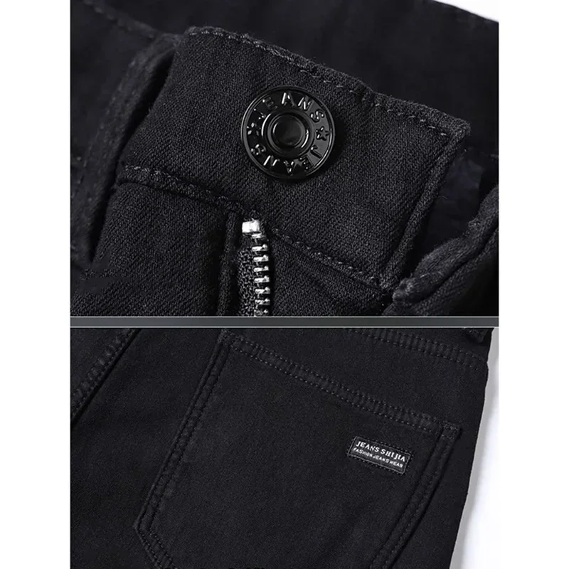 Fashion Men Straight Leg Jeans Man's Casual Black Streetwear Denim Trousers Male Cool Solid Simple Slim Fit Cheap Denim Pants 6