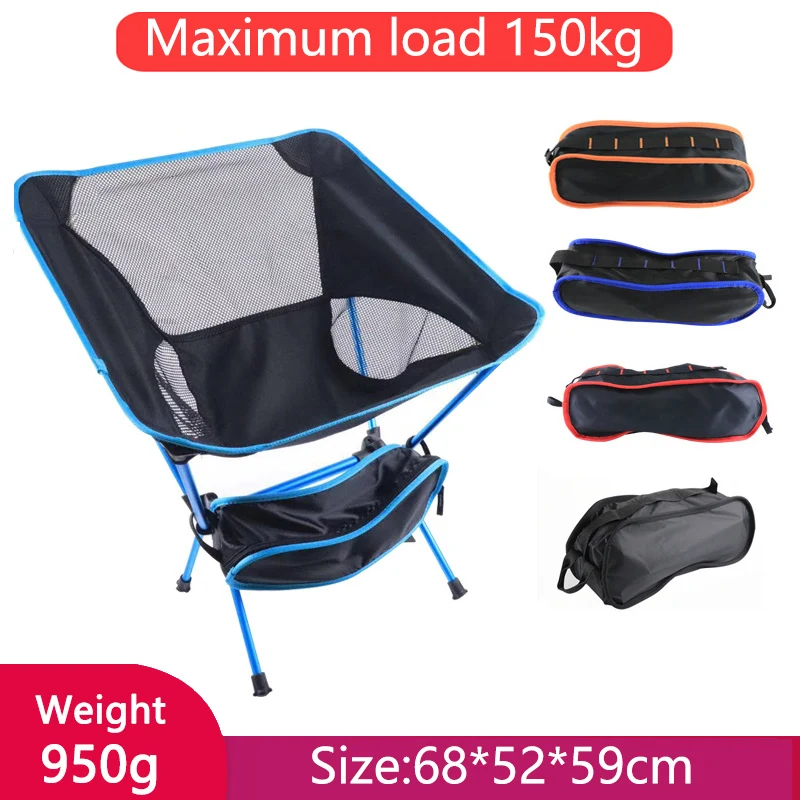 

150kg Detachable Camping Chairs Aluminum Folding Moon Chair Portable Outdoor Beach Fishing Travel Ultralight Hiking Picnic Seat