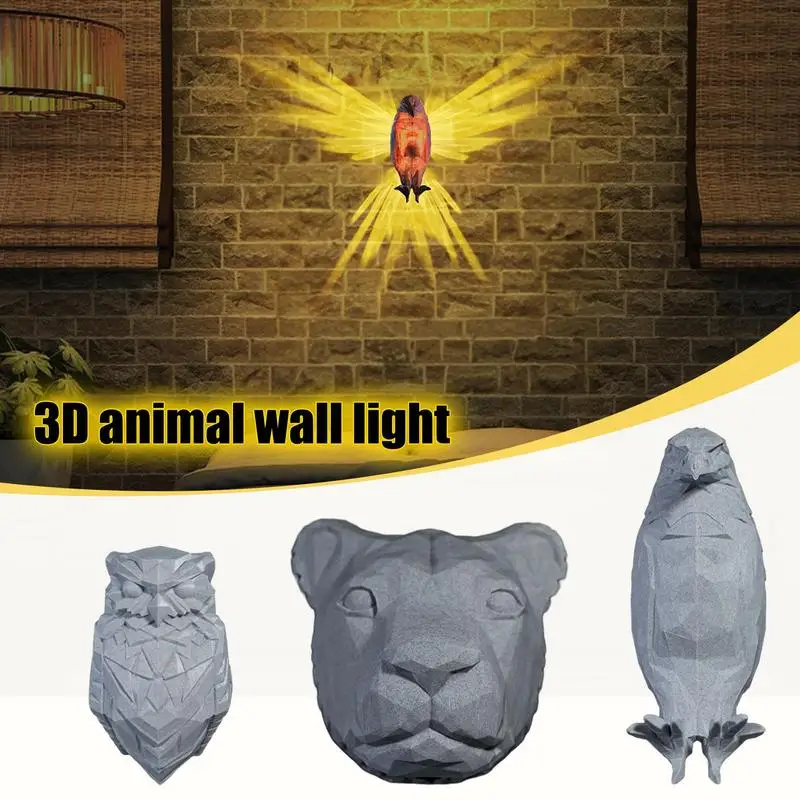Lofytain LED Animal Projection Lamp Owl Lion Eagle Night Light Animal Wall Sconce Study Bedroom Decoration Ornaments