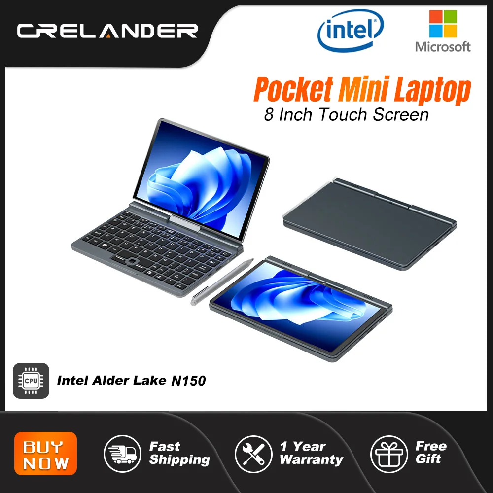 CRELANDER P8 Mini Laptop 8 Inch Touch Screen Intel Lake N150 12GB