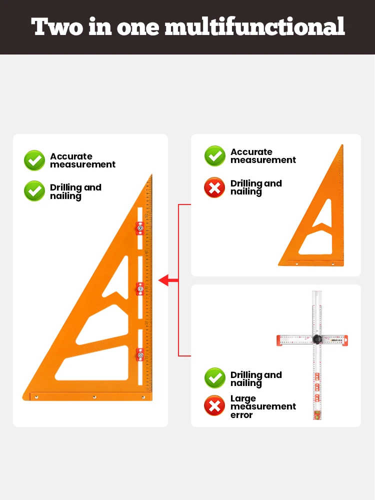 2-in-1 Rafter Square Punching Positioning Triangle Ruler Adjustable Slider Precision Bakelite Right Angle Ruler Carpentry
