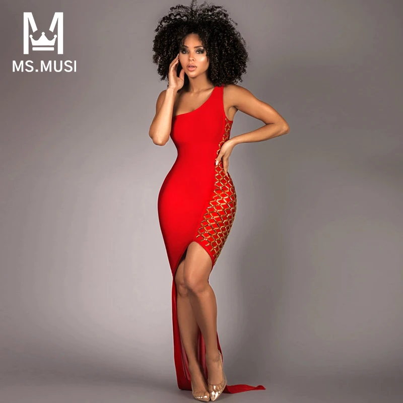

MSMUSI 2022 New Fashion Women Sexy One Shoulder Beading Mesh Lace Bodycon Party Club Sleeveless Backless Bandage Maxi Dress Gown