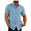 Summer Men's Short Sleeve Shirt Fashion Solid Color Linen Cotton Breathable Leisure Lapel Button T-shirt Business Casual Shirt 2