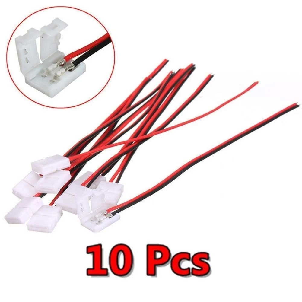 10Pcs 2-pin LED Strip Connector LED3528/5050 Solder Free Single Head Headlight Strip Connector Adapter 8/10mm Single Head Cable