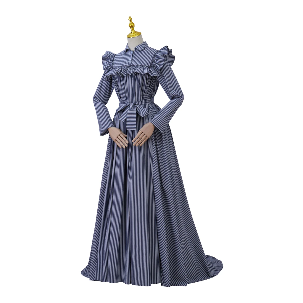 Victorian Jane Austen Blue White Ball Gown Regency Dress Vintage High Waistline