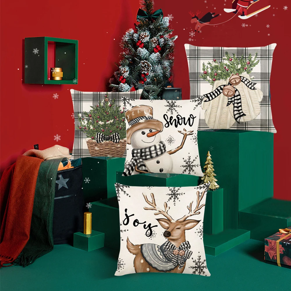 

Christmas Pillowcase Elk Snowman Linen Back Cushion Cover For Kid Adult Festival Gift Home Bedroom Sofa Car Decoration