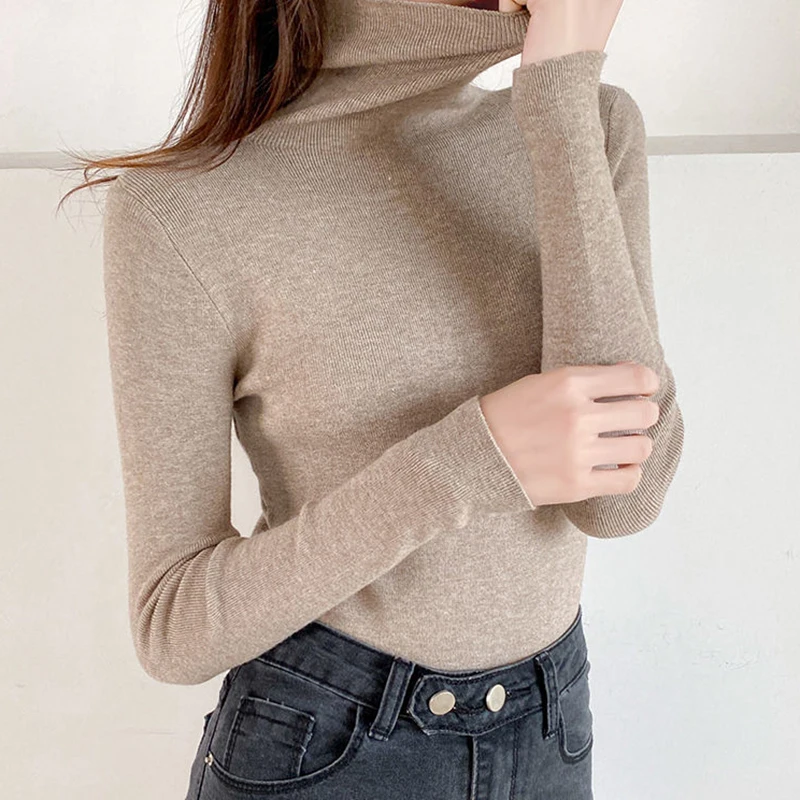 

TRAF Women Turtleneck Warm Sweater Long Sleeve Slim Pullovers Basic Jumper Solid Knitted Sweater For Women 2023 Autumn Winter