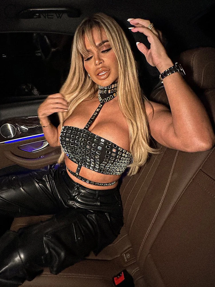 Women Sexy Off-Shoulder Shiny Crop Top Casual Strapless Halter Streetwear Fashion Club Party Lady Tank Top Summer
