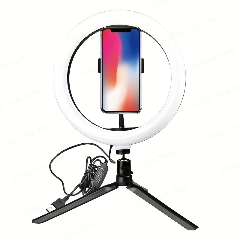 LED 셀카 링 조명, 사진 셀카 링 램프, USB 원격 필 라이트, 유튜브 틱톡 비디오 라이브 전화 거치대 및 삼각대