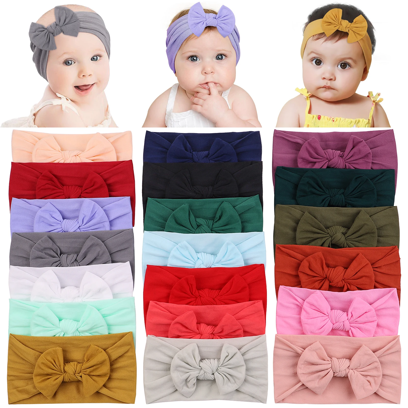 

Newborn Solid Color Broadside Bows Headband Kids Girls Elastic Hair Band Hairband Boutique Turban Headwear Baby Hair Accessories